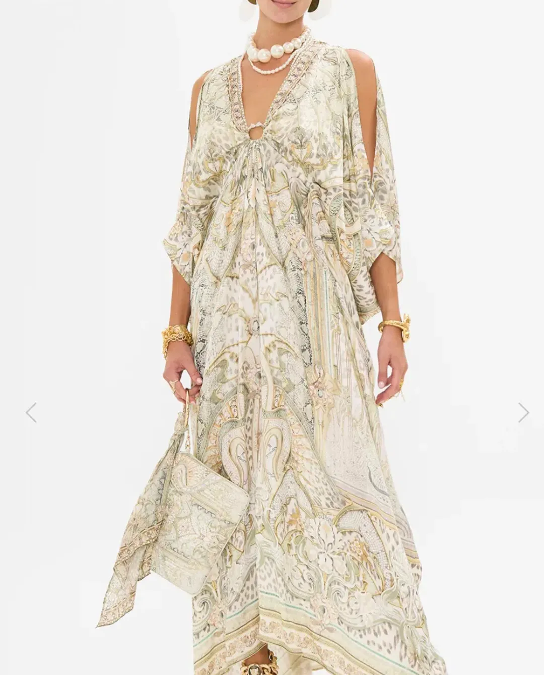 Camilla Ivory Tales Silk Kaftan With Hardware Cream One Size for rent on The Volte - main image