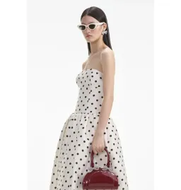 Self Portrait Taffeta Midi Dress Cream Polka Dot Size AU 8 for rent on The Volte - image 2