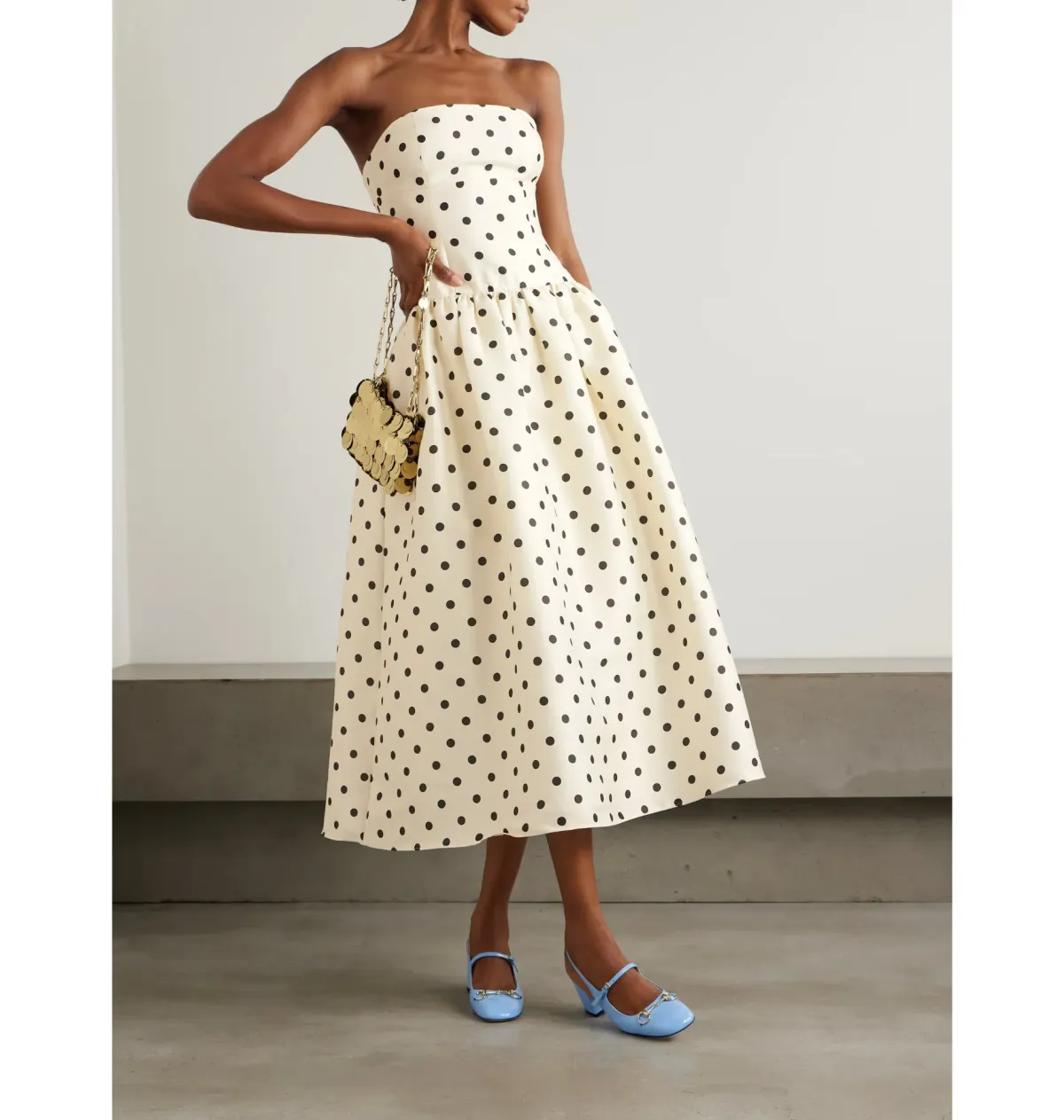 Self Portrait Taffeta Midi Dress Cream Polka Dot Size AU 8 - Image 4