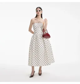 Self Portrait Taffeta Midi Dress Cream Polka Dot Size AU 8 for rent on The Volte - image 1