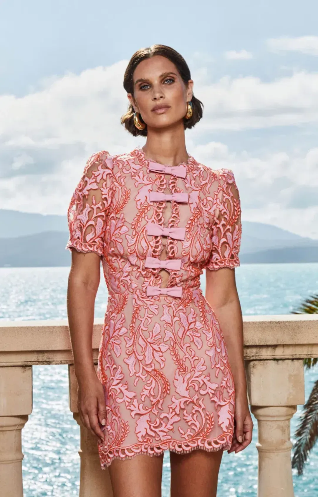 Rebecca Vallance Maribella Bow Mini Dress Pink Size AU 8 for rent on The Volte - main image