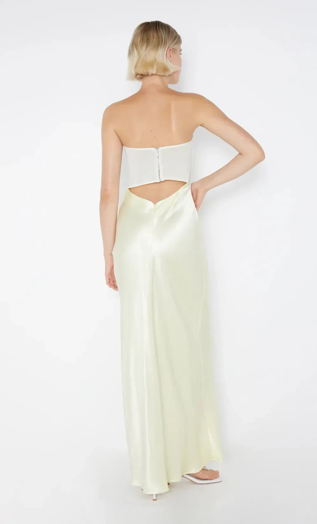 Bec & Bridge Halle Strapless Dress Ice Yellow Size AU 6 for rent on The Volte - main image