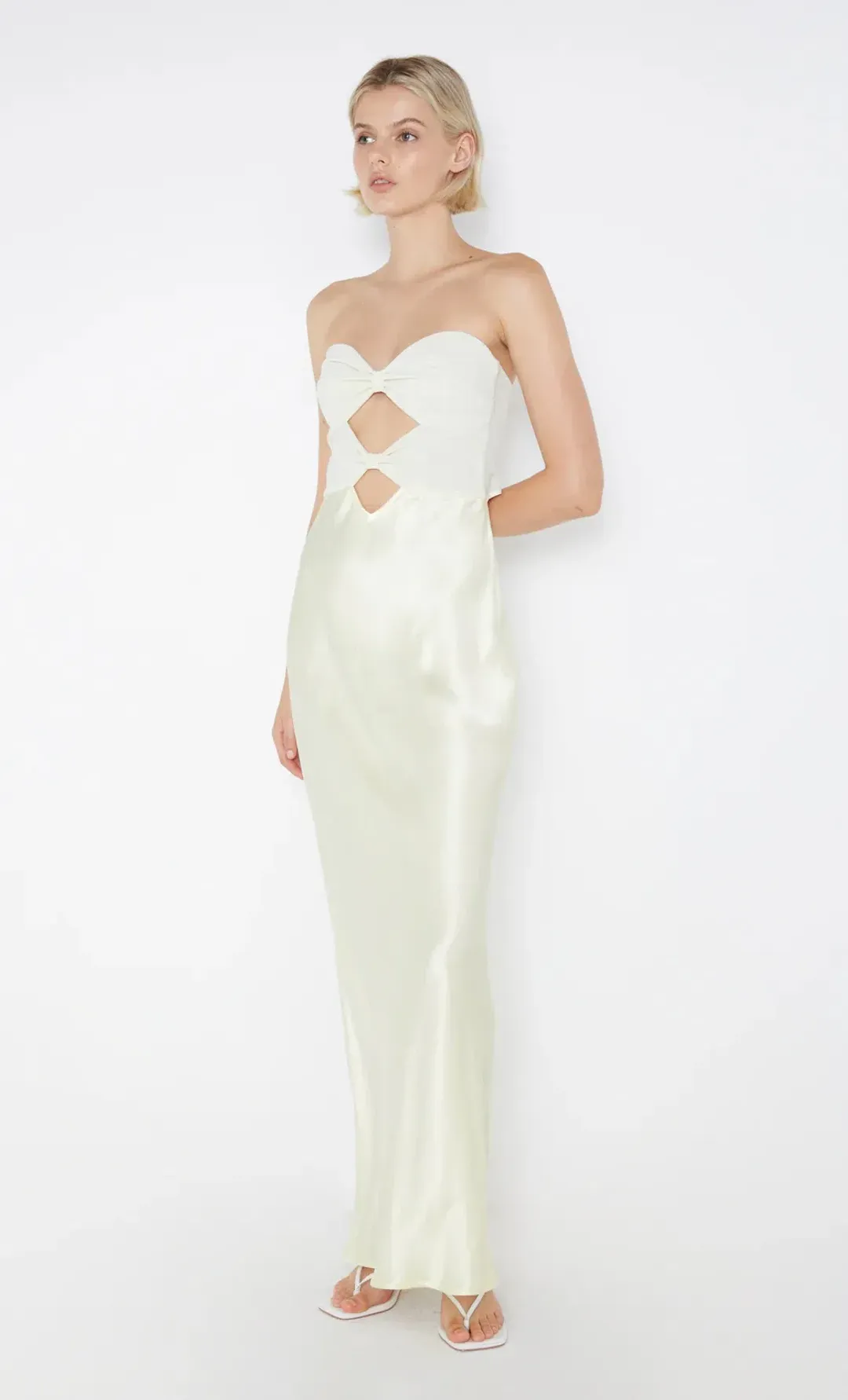 Bec & Bridge Halle Strapless Dress Ice Yellow Size AU 6 for rent on The Volte - main image