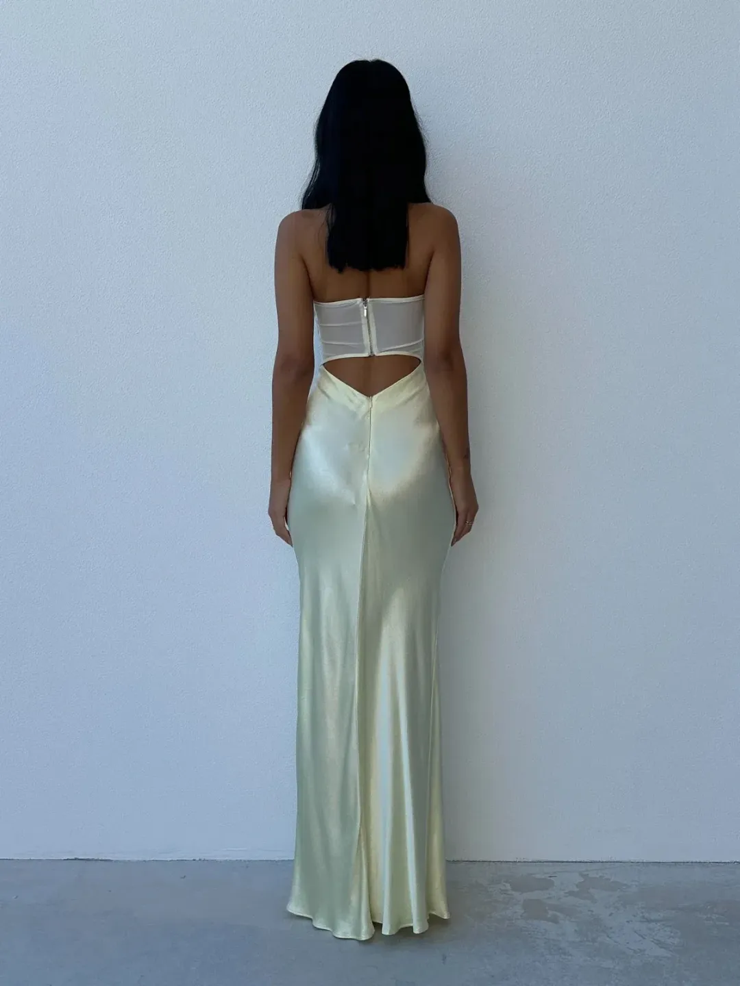 Bec & Bridge Halle Strapless Dress Ice Yellow Size AU 6 for rent on The Volte - main image