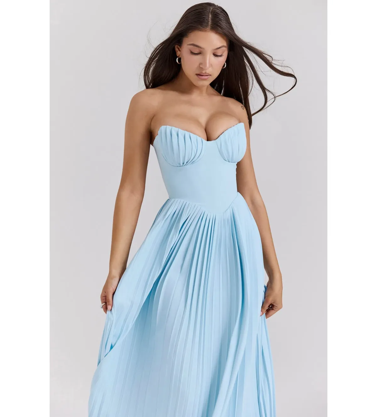 House of CB Marcella Pleated Maxi Dress Ocean Blue Size 8 - Image 2