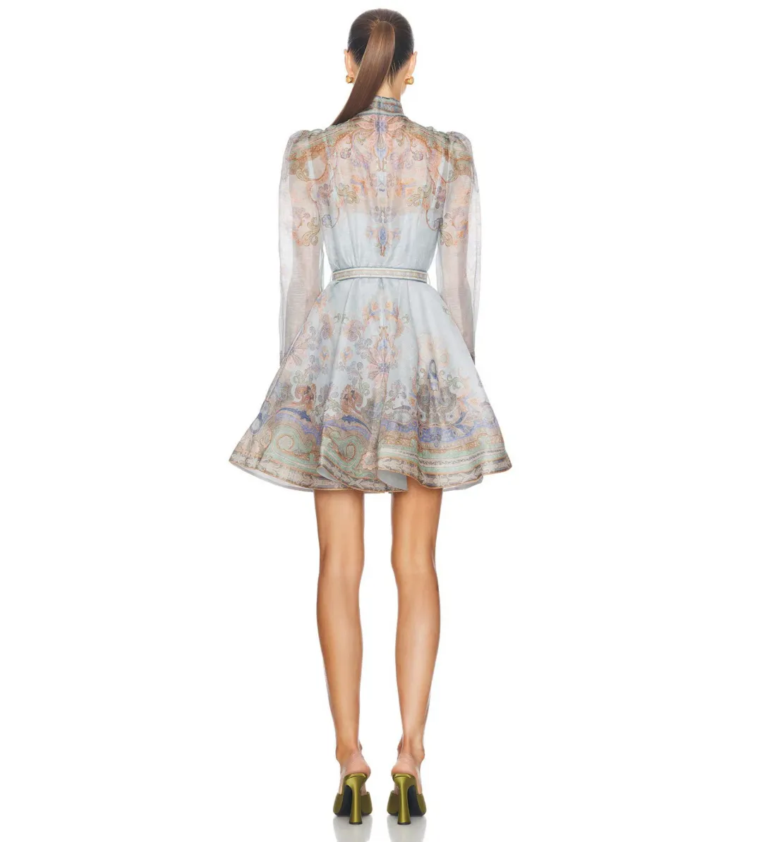Zimmermann The Eden Belted Mini Dress in Blue Paisley Size 1/Au 10 for rent on The Volte - main image