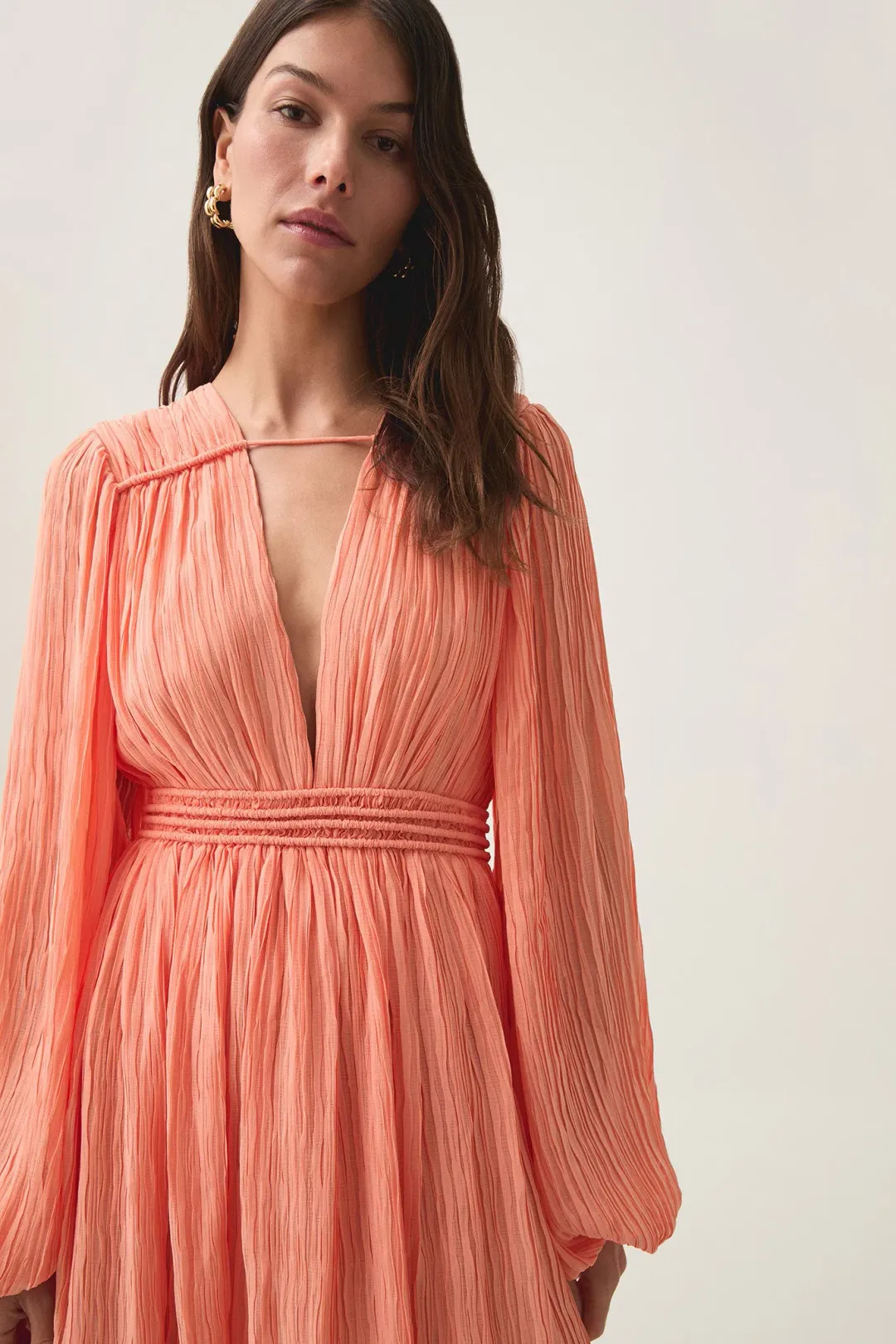 AJE Genevieve Pleated Mini Dress Apricot Size 12 for rent on The Volte - main image