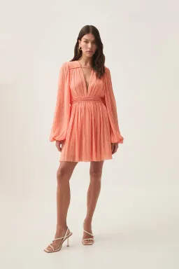 AJE Genevieve Pleated Mini Dress Apricot Size 12 for rent on The Volte - image 1