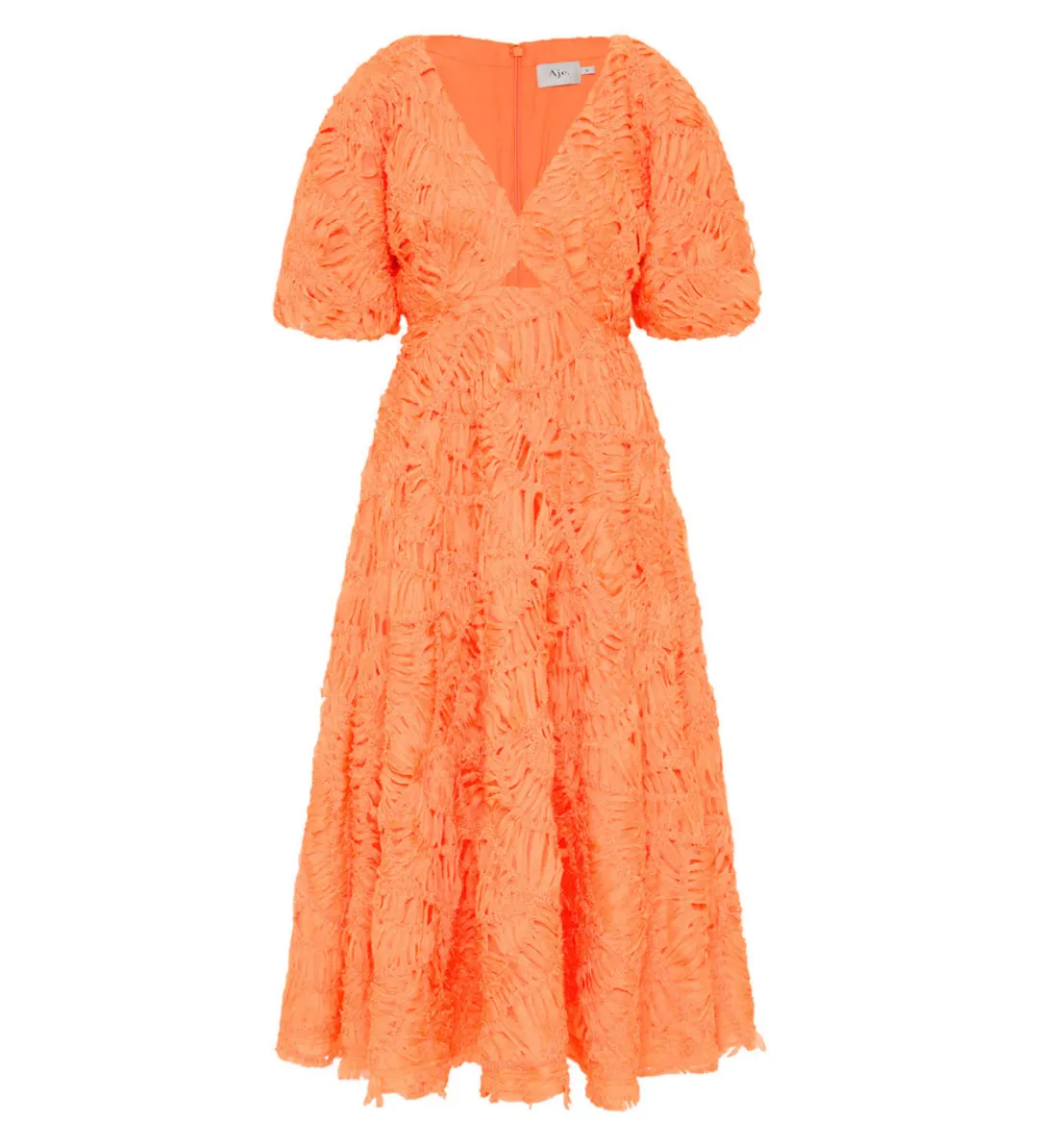 AJE Florential Textured Midi Dress Apricot Size 10 for rent on The Volte - main image