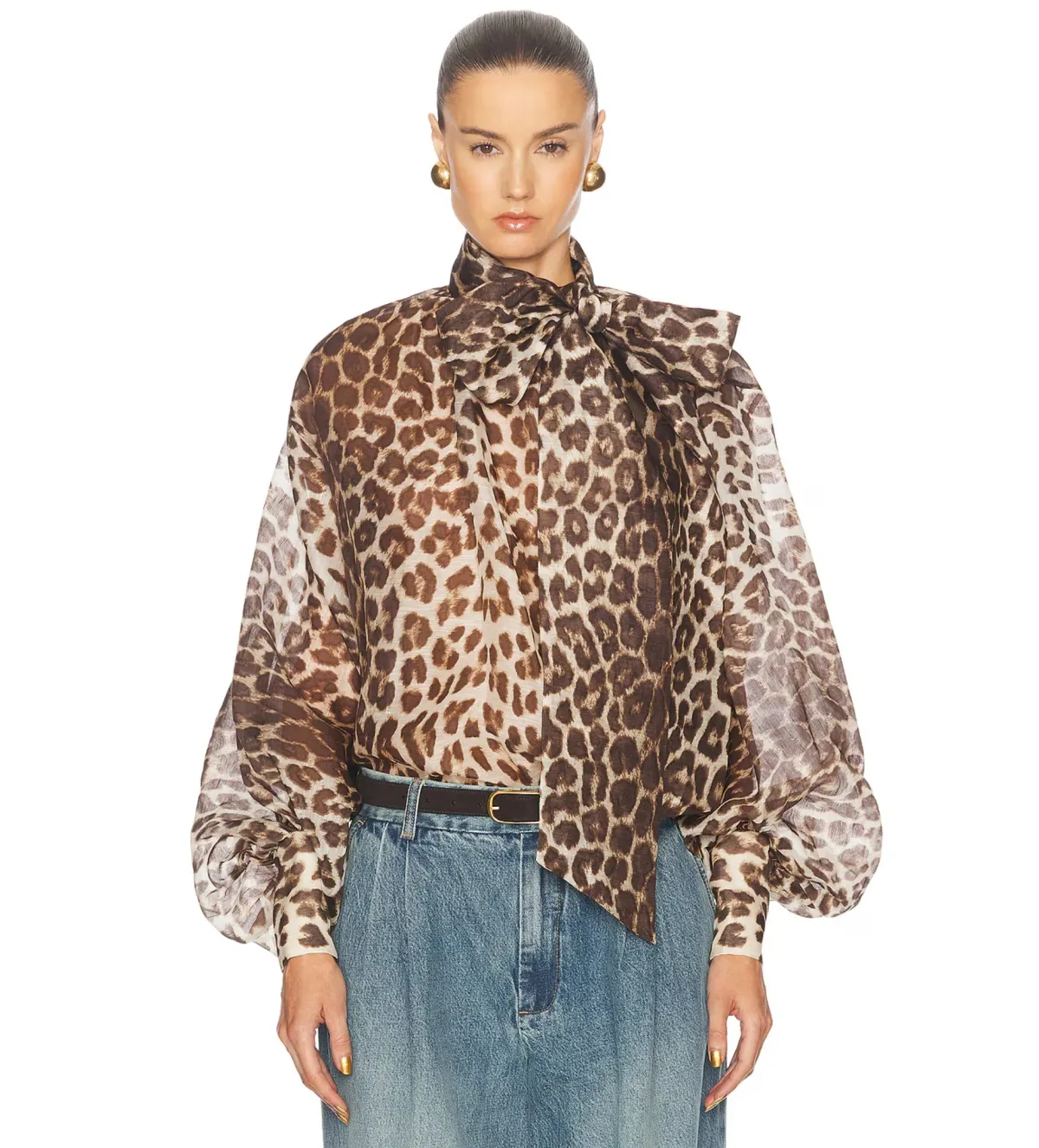 Zimmermann The Illustration Billow Blouse in Chocolate Leopard Size XS/Au 8 - Image 1