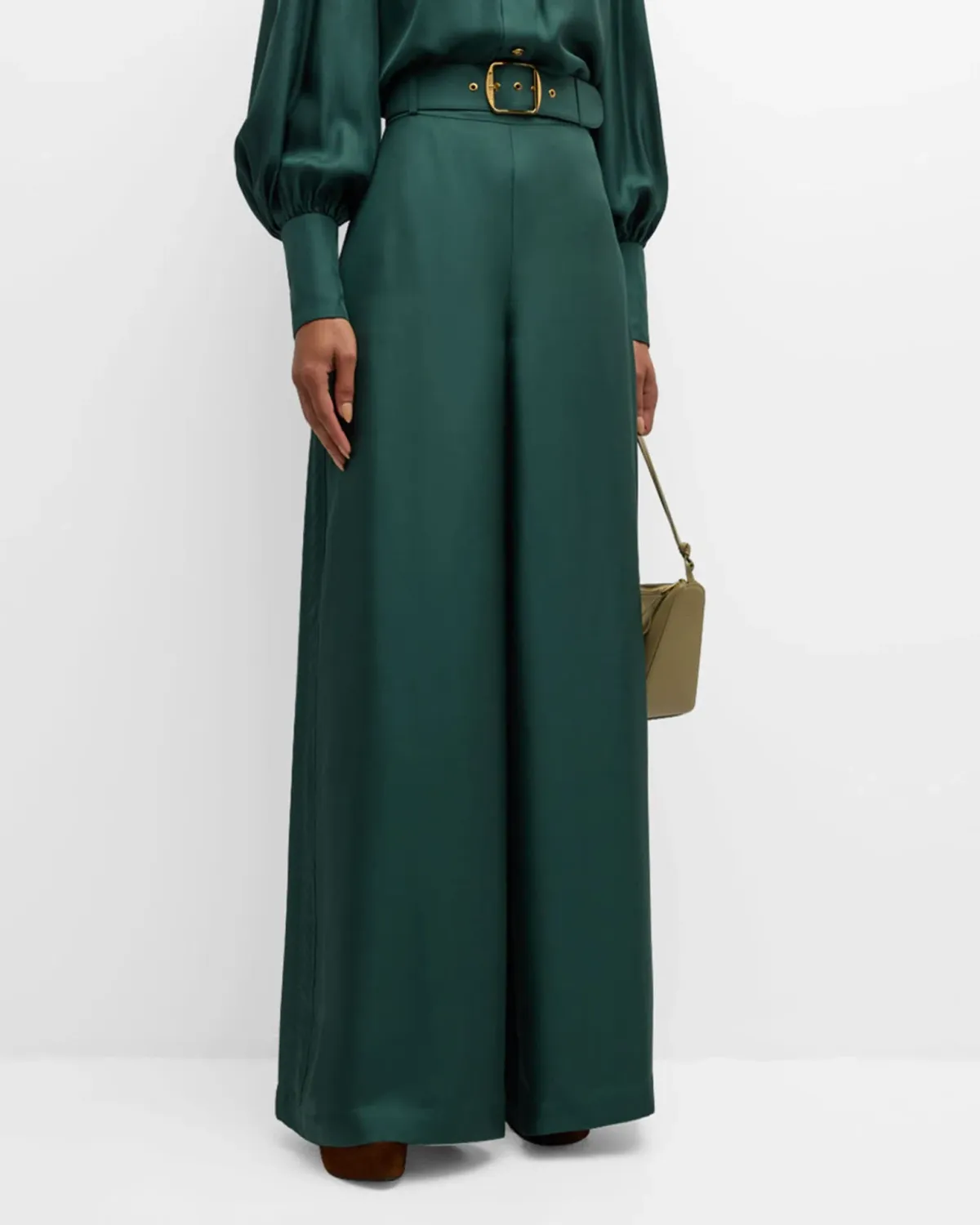 Zimmermann SET Pavilion Relaxed Silk Shirt and Wide Leg Pants Set in Pine Green Size 0 / AU 8 - Image 2