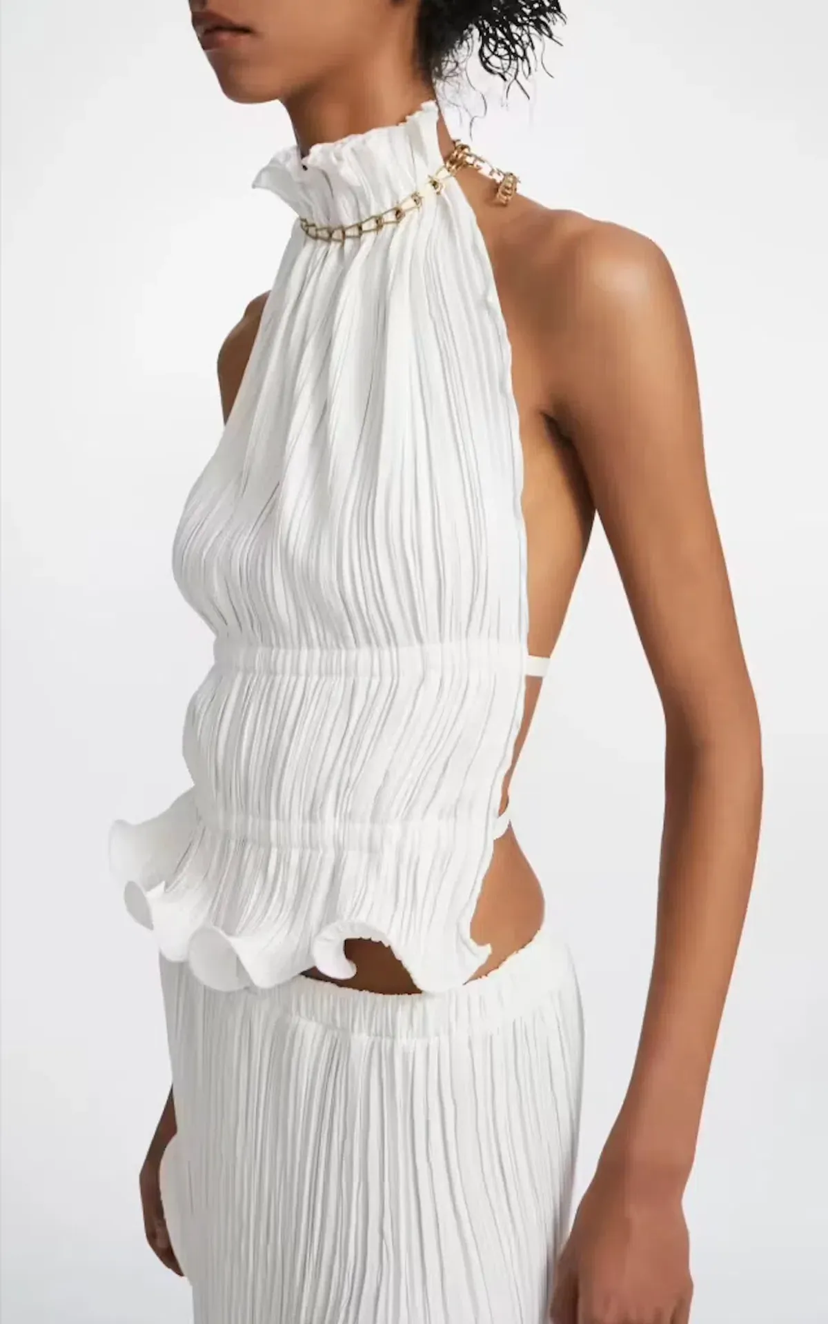 Dion Lee Chain Pleat Halter Top and Fluted Slit Midi Skirt Set Ivory Size 8 - Image 4