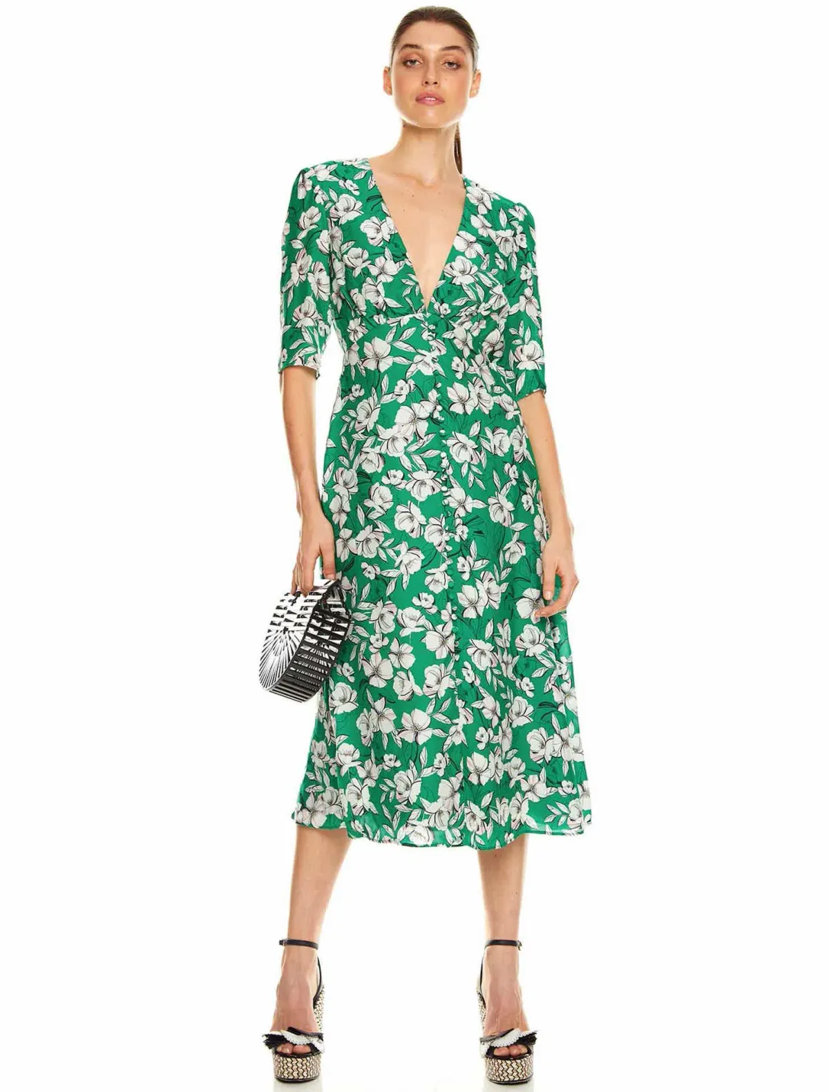 La Maison Talulah That Forever Feeling Midi Dress Green Floral Size 8 - Image 1