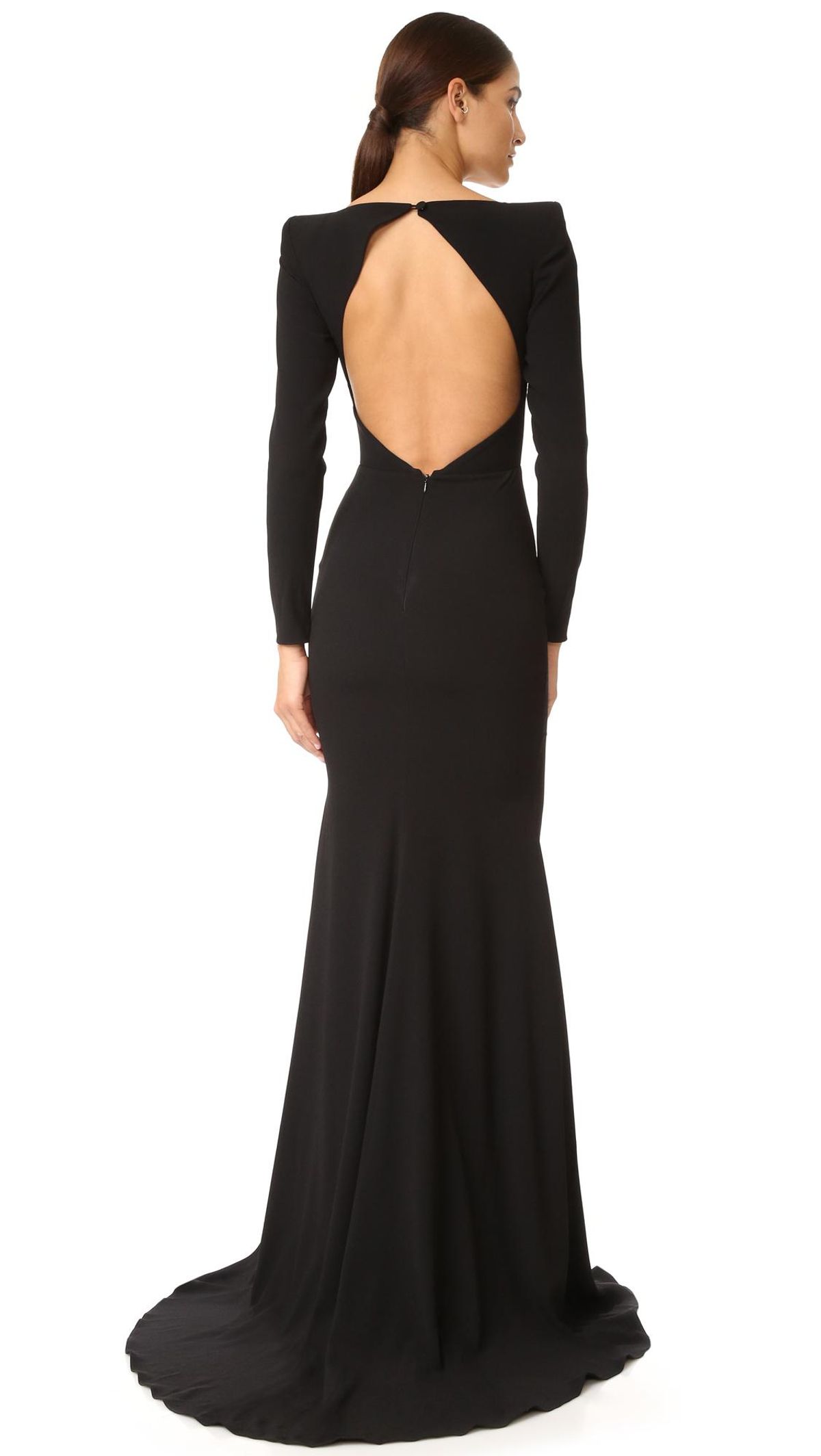 Alex Perry Francoise Satin Crepe V Sleeve Gown Black Size 6 - Image 3