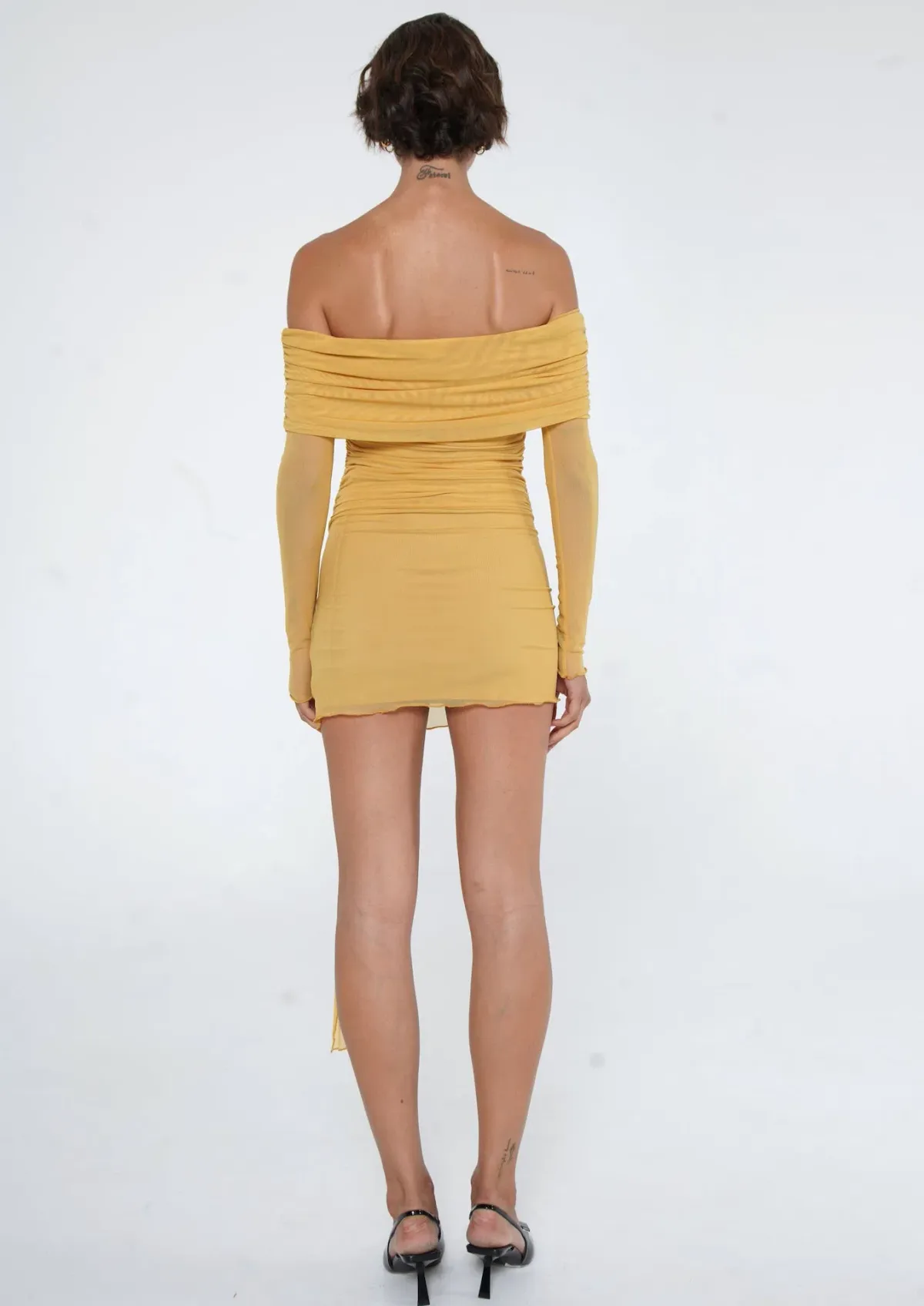 Benni Yasmin Off The Shoulder Mini Dress Mustard Size 8 - Image 3