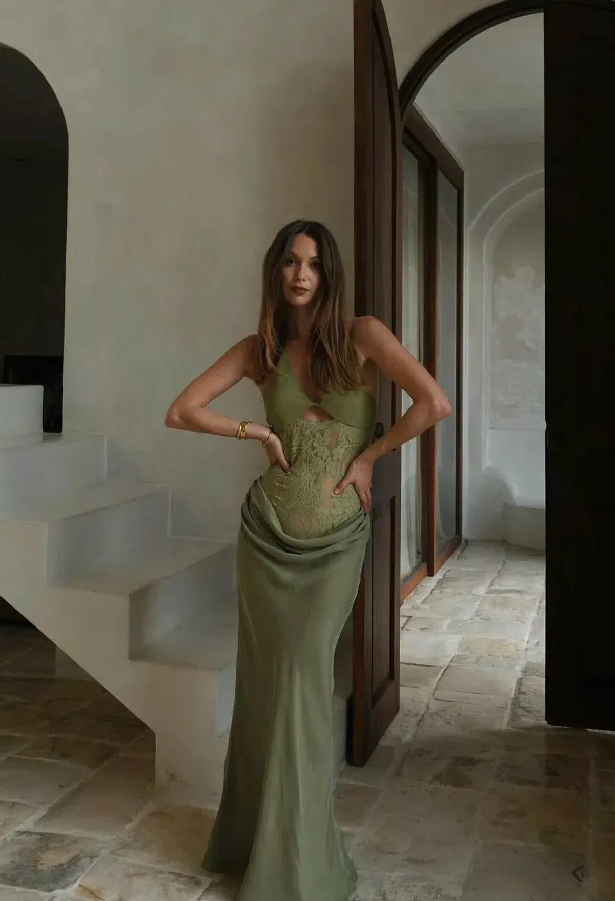 Benni Miko Maxi Dress Pear Green Size 10 - Image 6