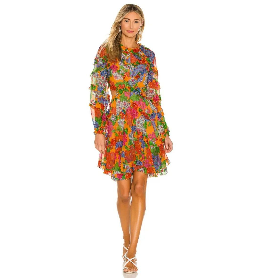 Zimmermann Riders Frill Mini Dress Mango Floral Size 2 / AU 12 for rent on The Volte - main image