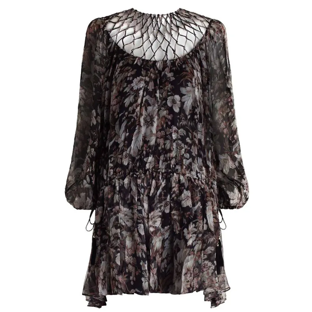 Zimmermann Gossamer Lattice Drawn Mini Dress Floral Size 0 / AU 8 for rent on The Volte - main image