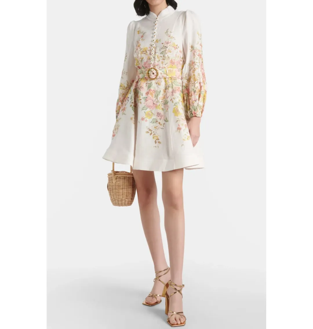 Zimmermann Matchmaker Buttoned Mini Dress Ivory Coral Floral Size 1 / AU 10 for rent on The Volte - main image