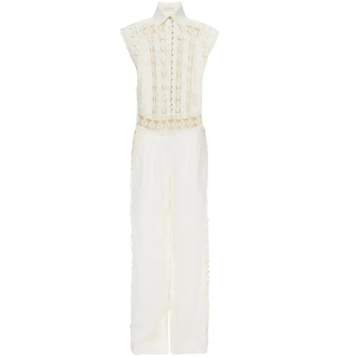 Zimmermann Moncur Studded Jumpsuit Ivory Size 0 / AU 8 for rent on The Volte - main image