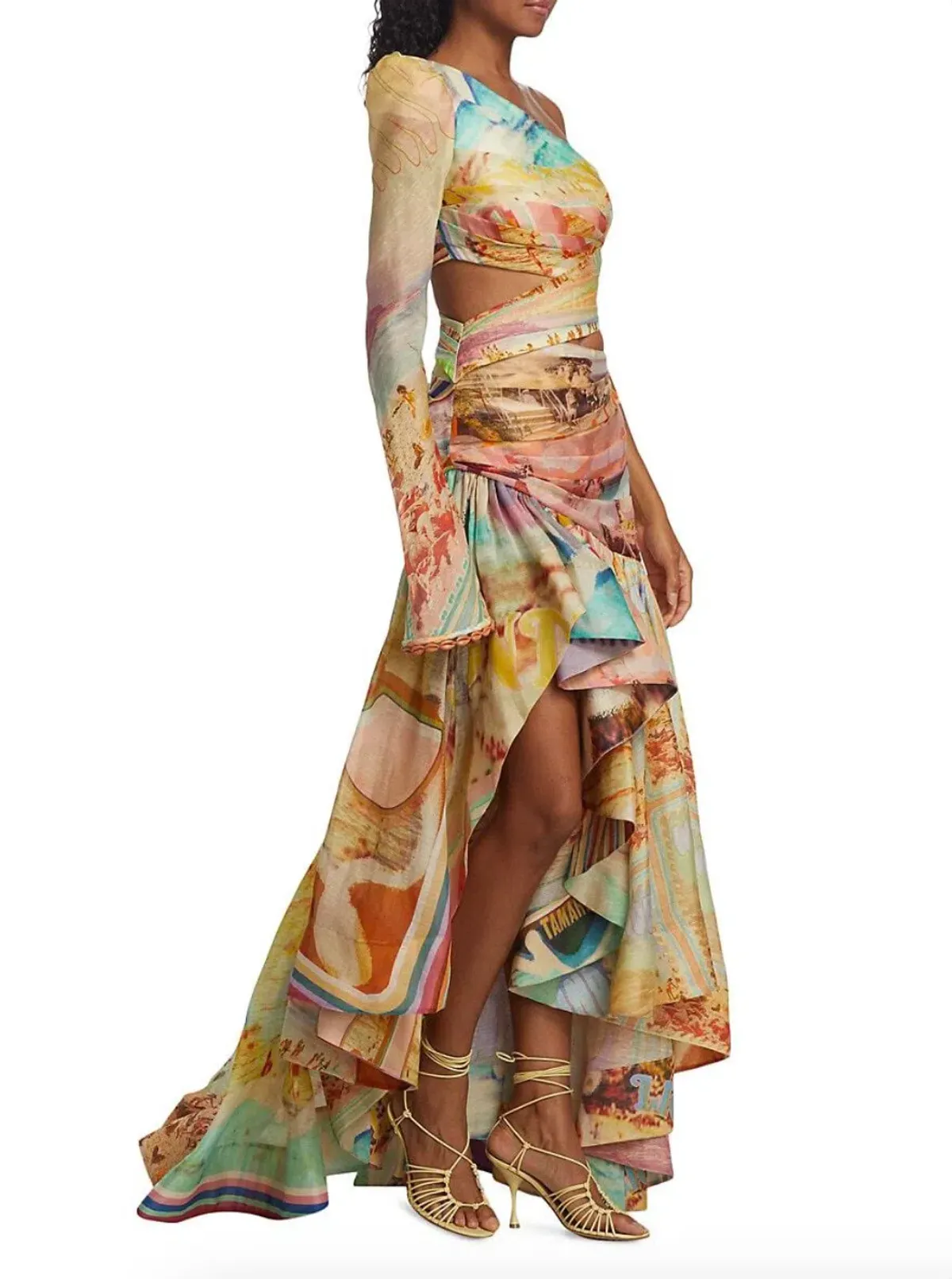 Zimmermann Tama Asymmetric Cut Out Dress Poster Print Size 0 / AU 8 - Image 2