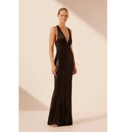 Shona Joy La Lune Plunged Cross-Back Gown Black Size AU 8 for rent on The Volte - image 2