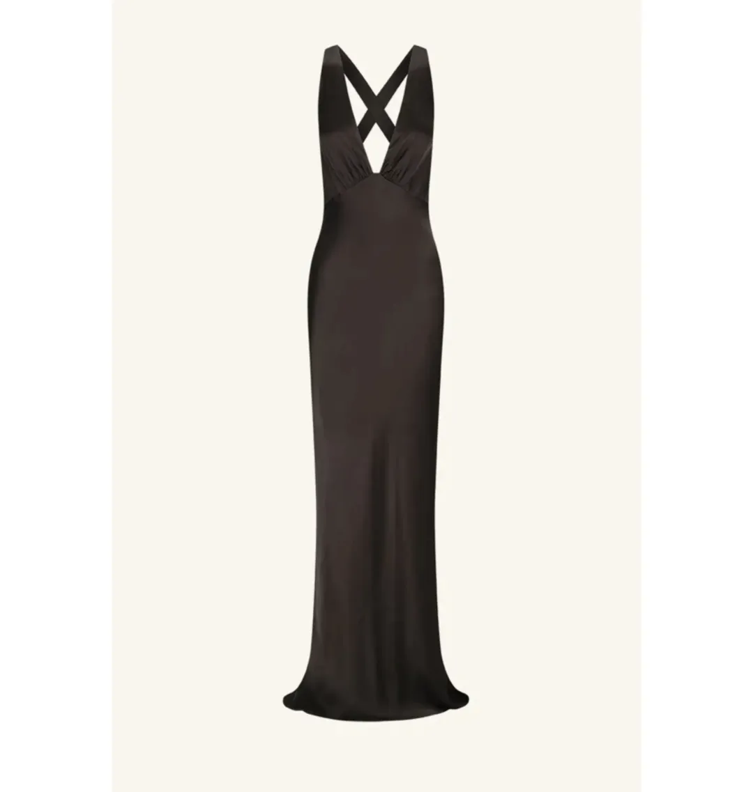 Shona Joy La Lune Plunged Cross-Back Gown Black Size AU 8 for rent on The Volte - main image