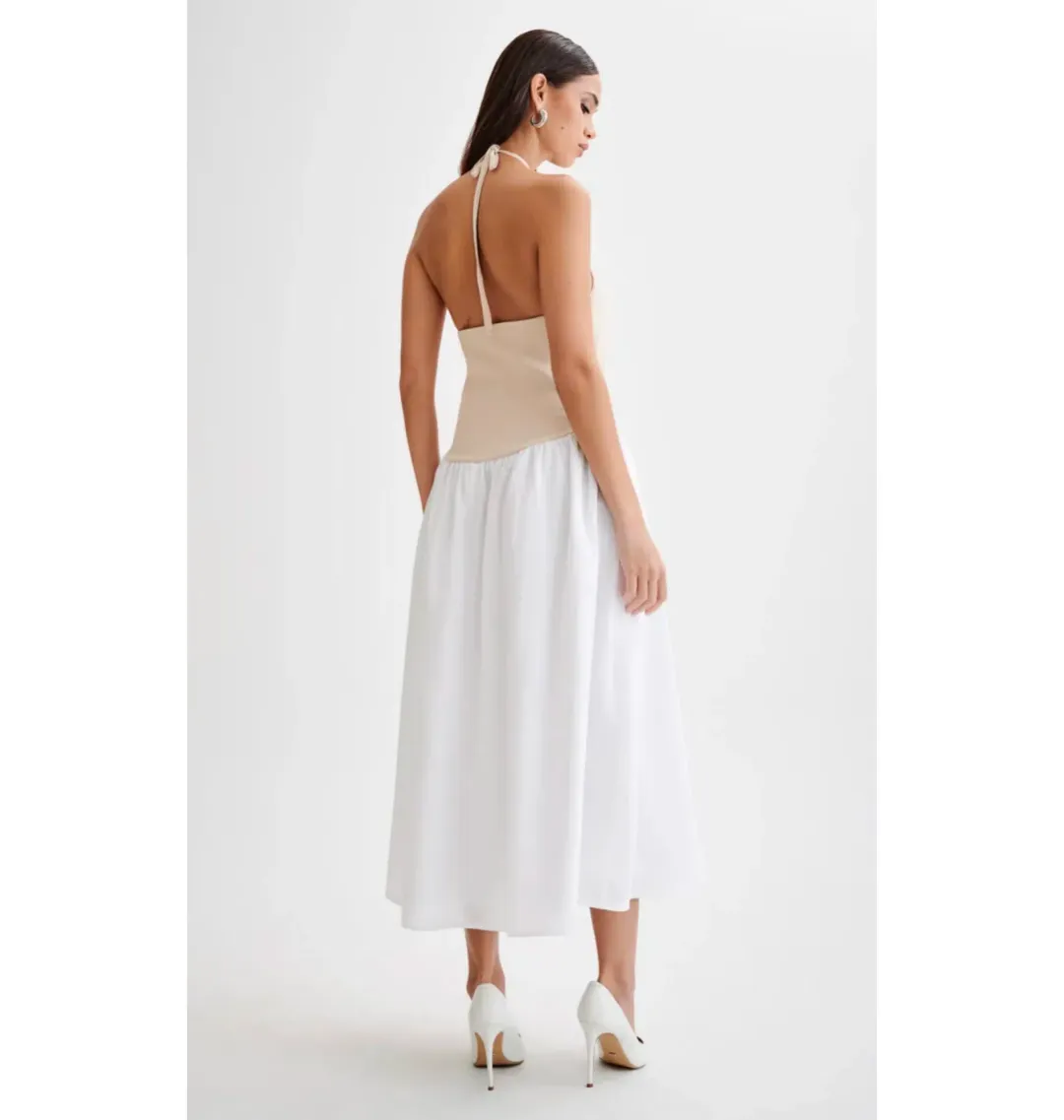 Meshki Katie Knit Linen and Midi Dress Natural/White Size XS / AU 6 for rent on The Volte - main image