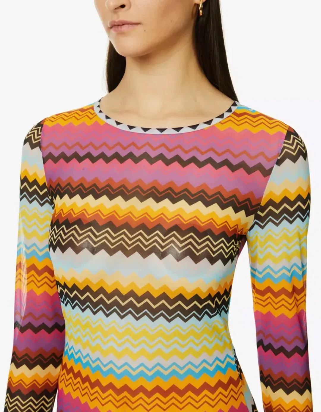 Missoni Zigzag Semi-Sheer Knitted Mini Dress Multi Size AU 6 for rent on The Volte - main image