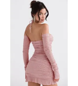 House Of CB Estella Crystallised Mini Dress In Soft Pink Size S/8 for rent on The Volte - image 3