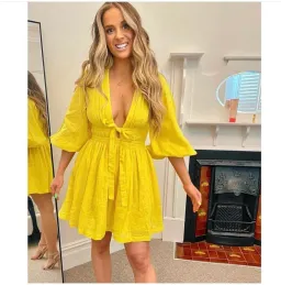 Zimmermann The Shelly Plunge Bow Mini Dress in Yellow Size 1/Au 10 for rent on The Volte - image 2