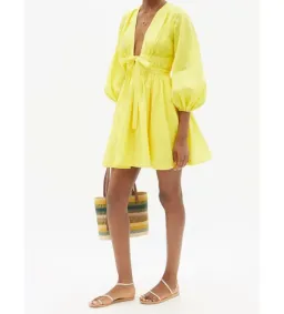 Zimmermann The Shelly Plunge Bow Mini Dress in Yellow Size 1/Au 10 for rent on The Volte - image 1