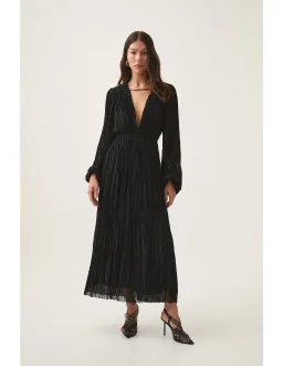Aje Genevieve Pleated Midi Dress Black Size 12 for rent on The Volte - image 1