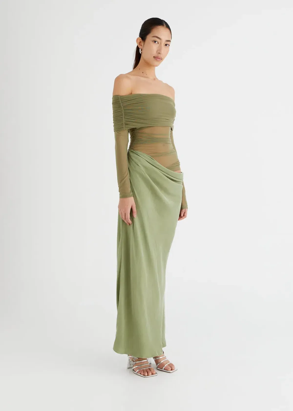 Benni Yasmin Off-Shoulder Maxi Dress Green Size 6 - Image 2