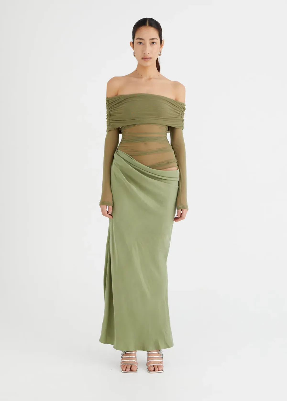 Benni Yasmin Off-Shoulder Maxi Dress Green Size 6 - Image 1