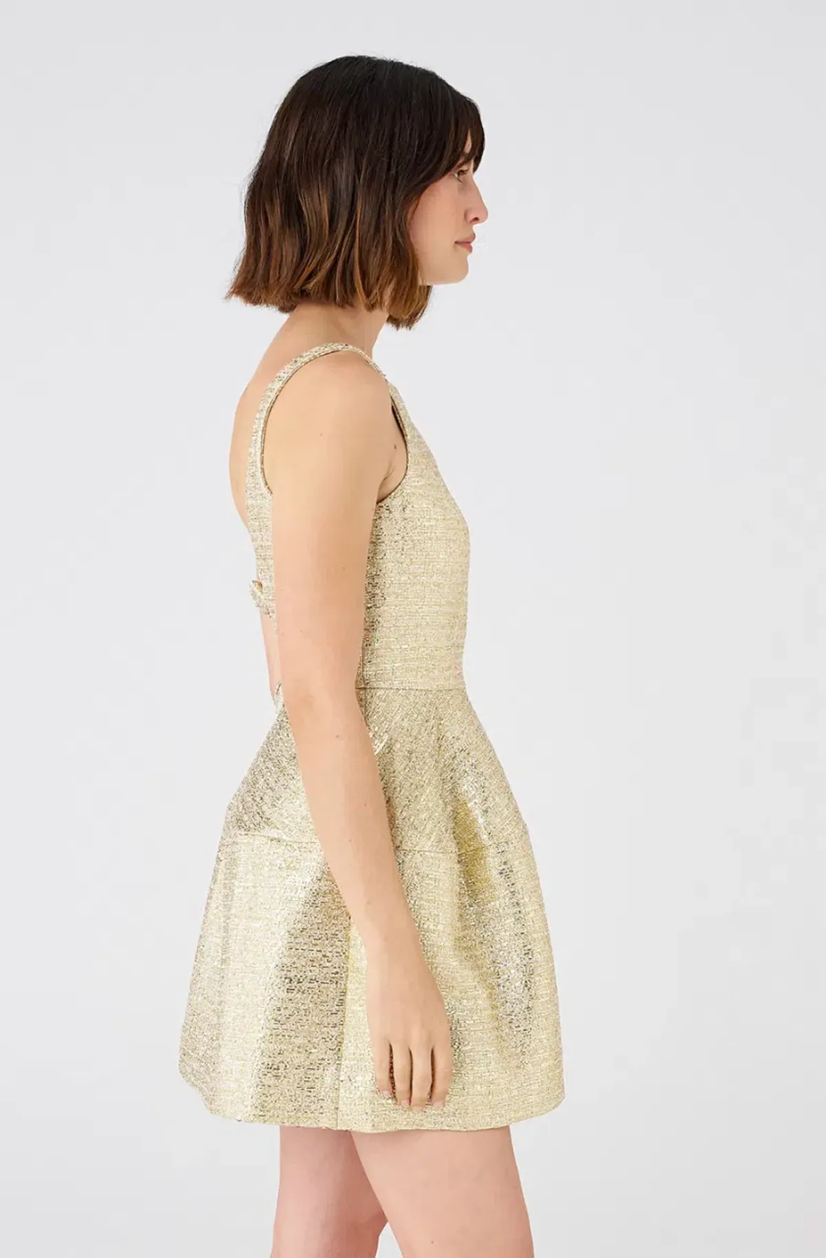 Oroton Metallic Mini Dress Gold Size 10 - Image 2