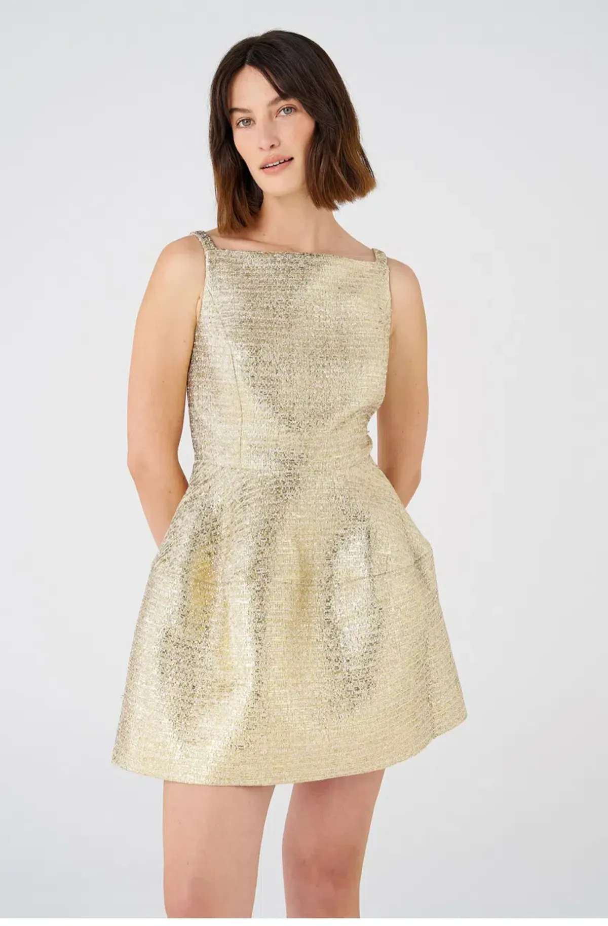 Oroton Metallic Mini Dress Gold Size 10 - Image 5
