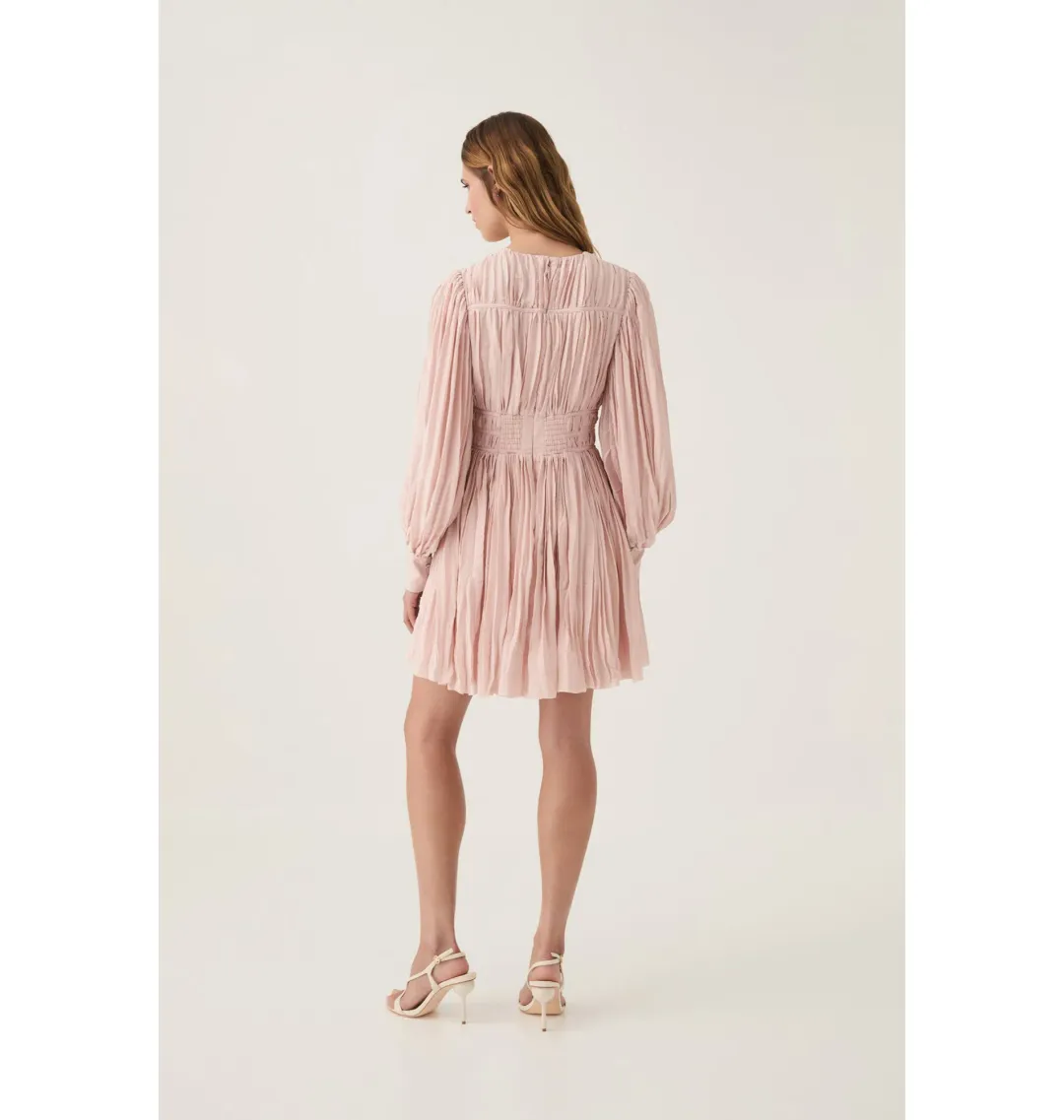 Aje Catalyst Pleated Mini Dress Blush Pink Size AU 10 for rent on The Volte - main image
