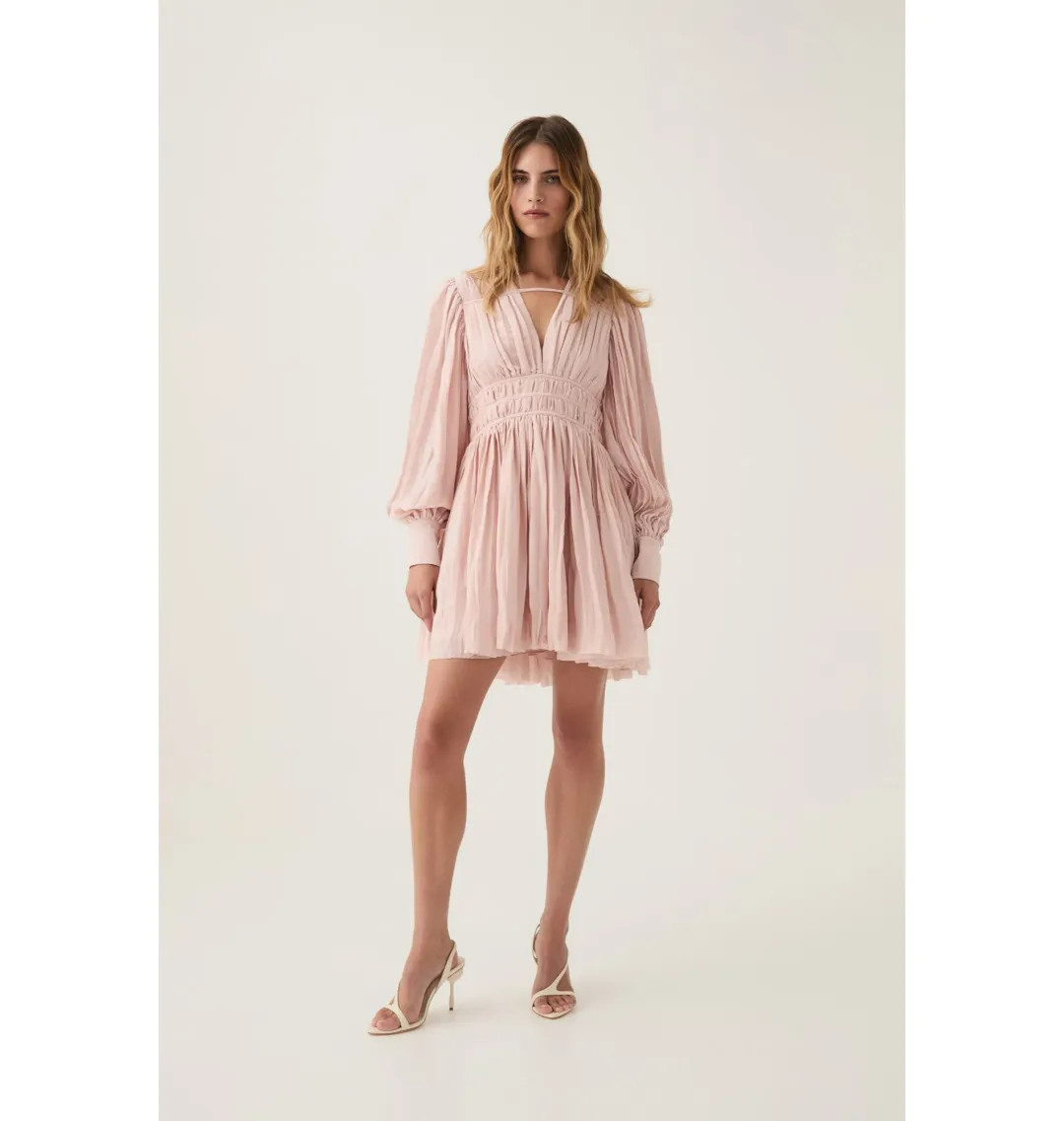 Aje Catalyst Pleated Mini Dress Blush Pink Size AU 10 for rent on The Volte - main image