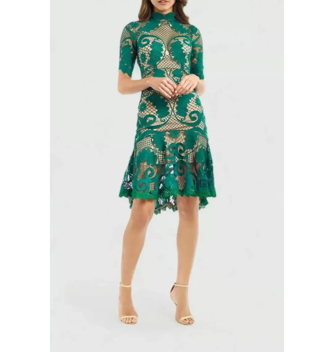 Thurley Babylon Lace Dress Green Size AU 6 for rent on The Volte - main image