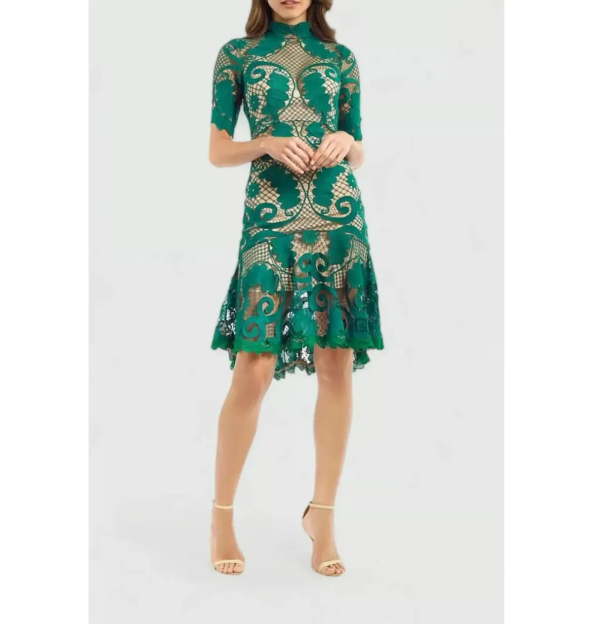 Thurley Babylon Lace Dress Green Size AU 6 for rent on The Volte - main image