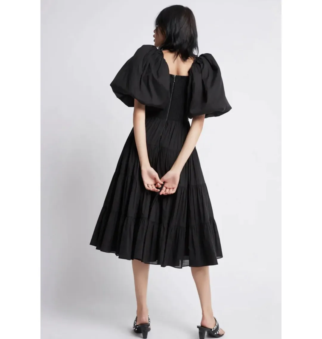 Aje Cherished Puff Sleeve Midi Dress Black Size AU 6 for rent on The Volte - main image