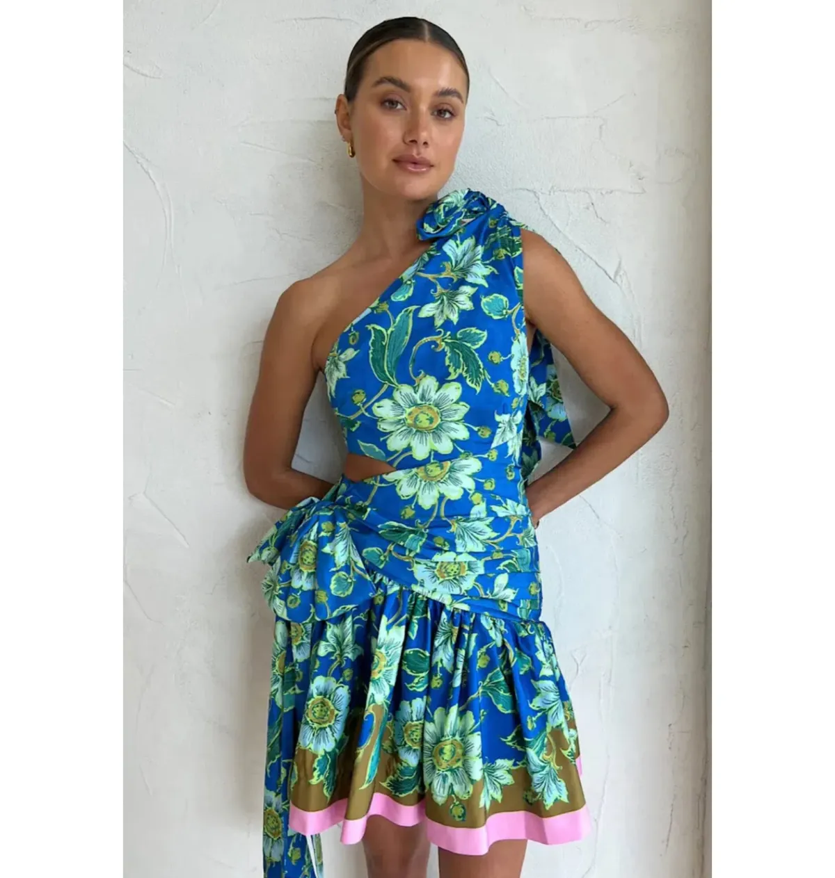 Alemais Winnie One Shoulder Mini Dress Blue/Floral Size AU 8 - Image 2