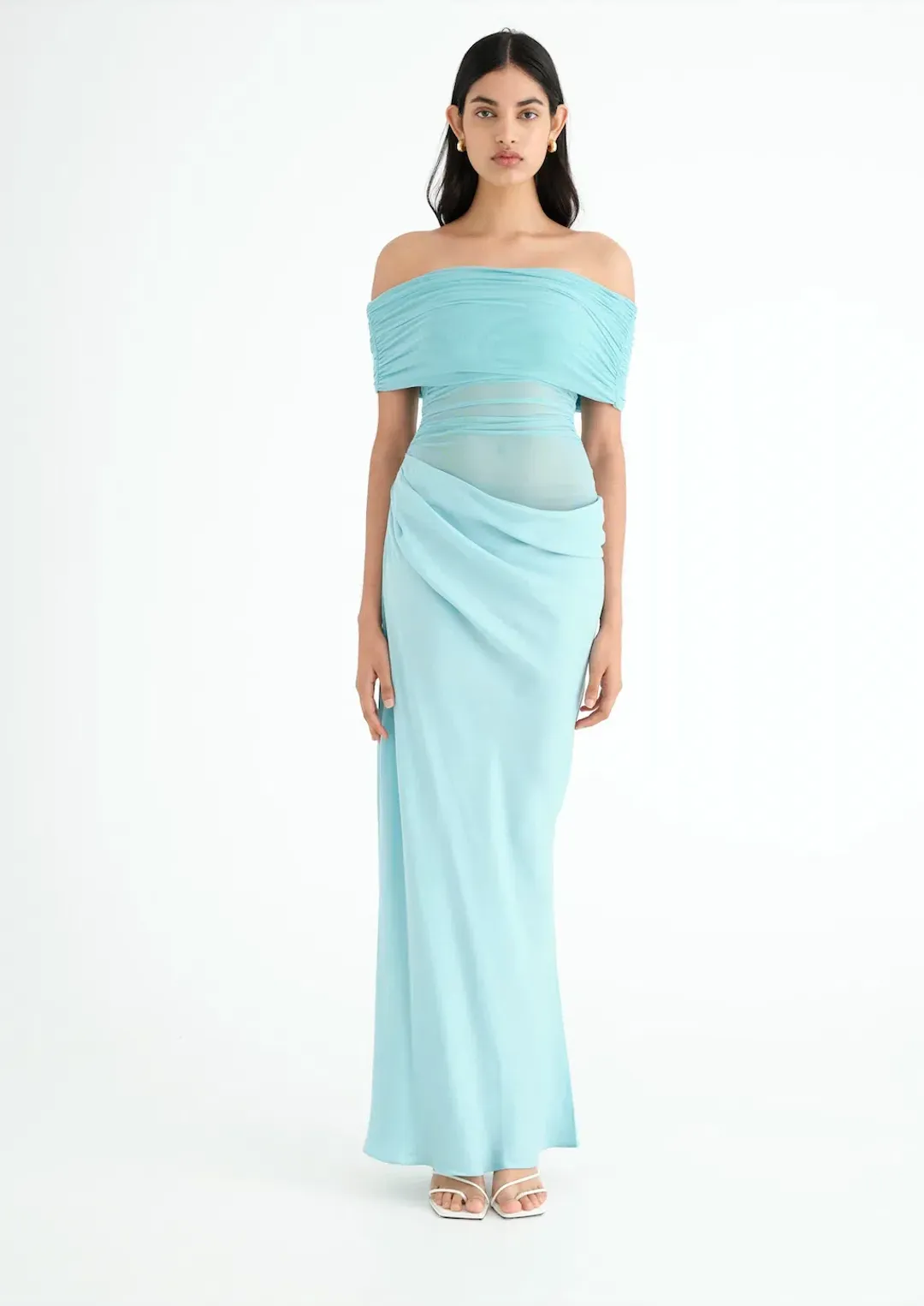 Benni Nico Off Shoulder Maxi Dress Aquamarine Size 8 / AU 8 for rent on The Volte - main image