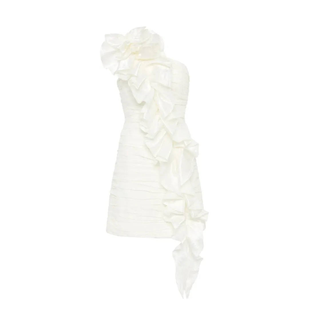 Aje Adelia Ruffle Mini Dress Ivory Size AU 10 for rent on The Volte - main image