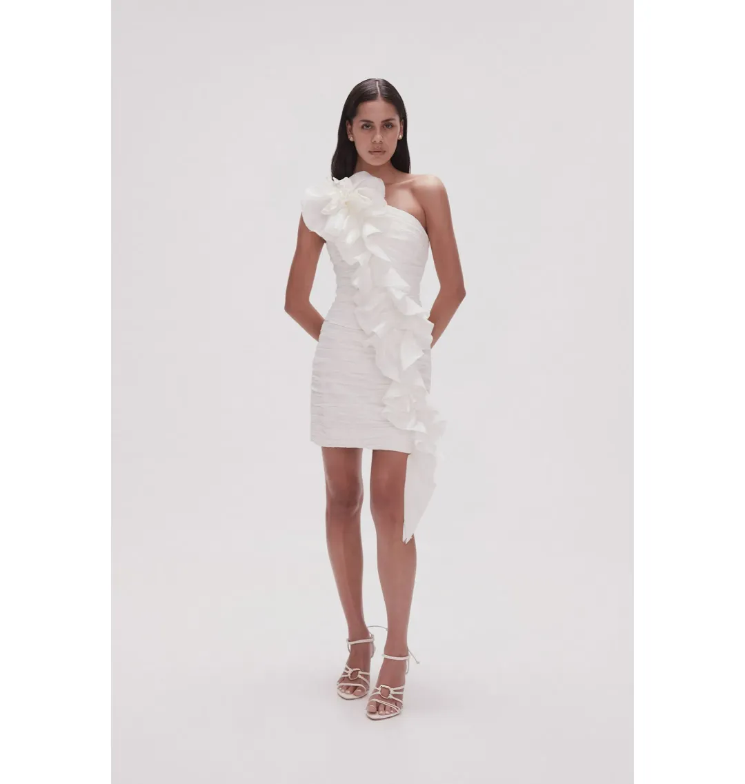Aje Adelia Ruffle Mini Dress Ivory Size AU 10 for rent on The Volte - main image
