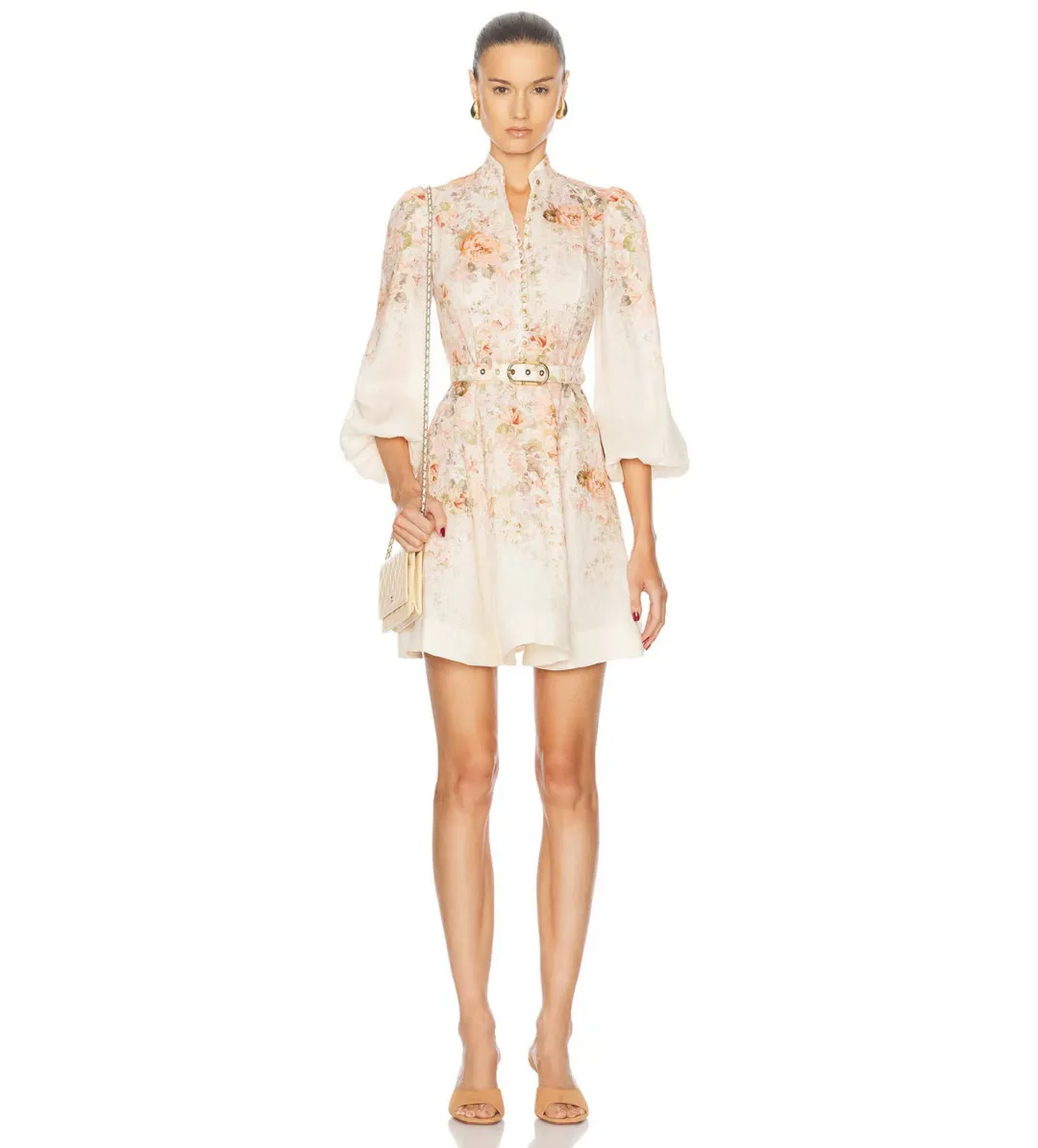 Zimmermann The Illustration Buttoned Mini in Cream Rococo Floral Size 2/Au 12 for rent on The Volte - main image
