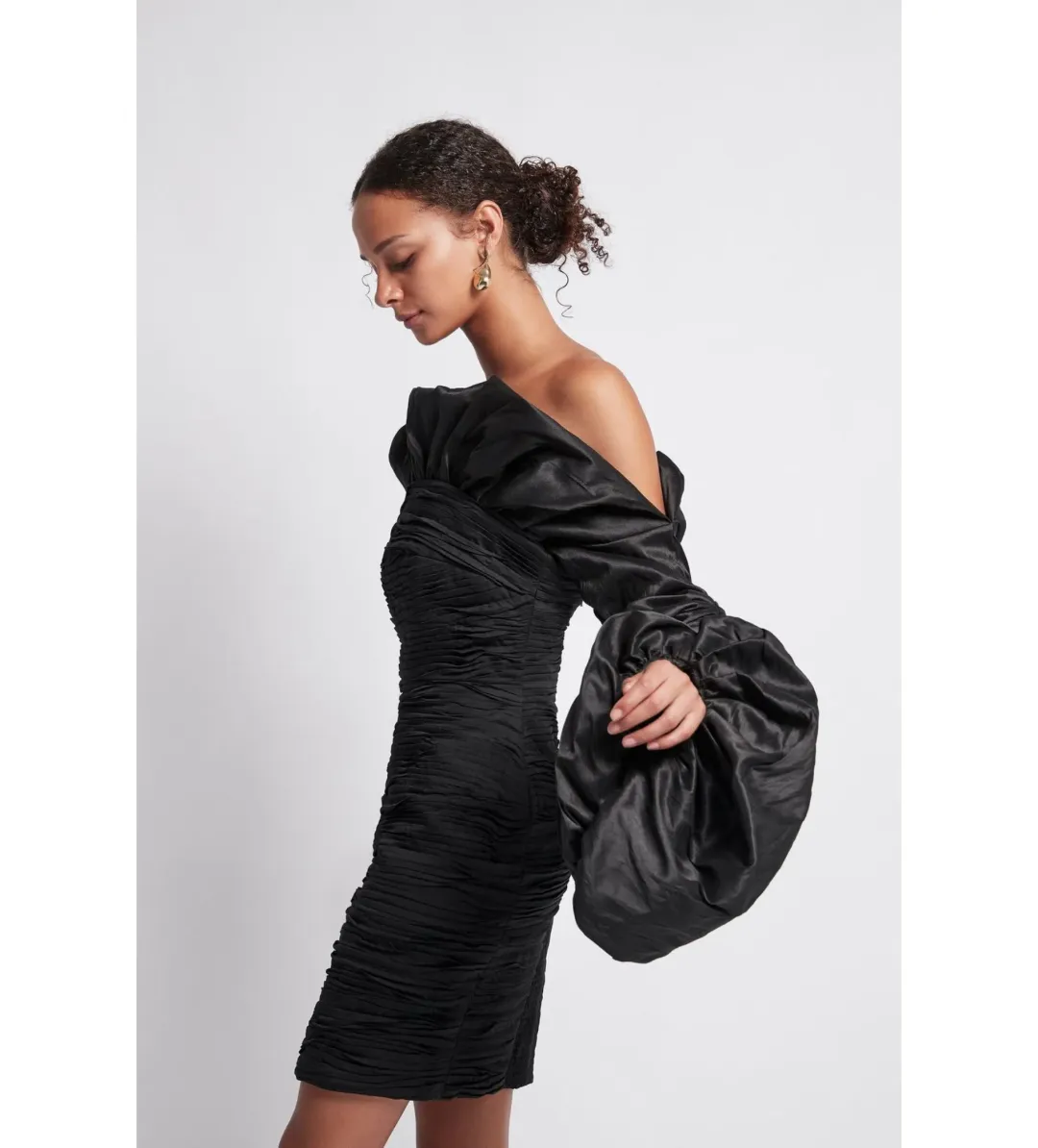 Aje Allégro Tucked Puff Dress Black Size 6 for rent on The Volte - main image