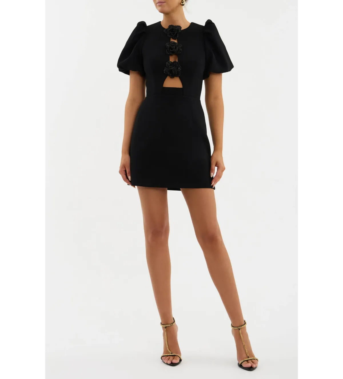 Rebecca Vallance Aubree Flower Mini Dress Black Size 6 for rent on The Volte - main image