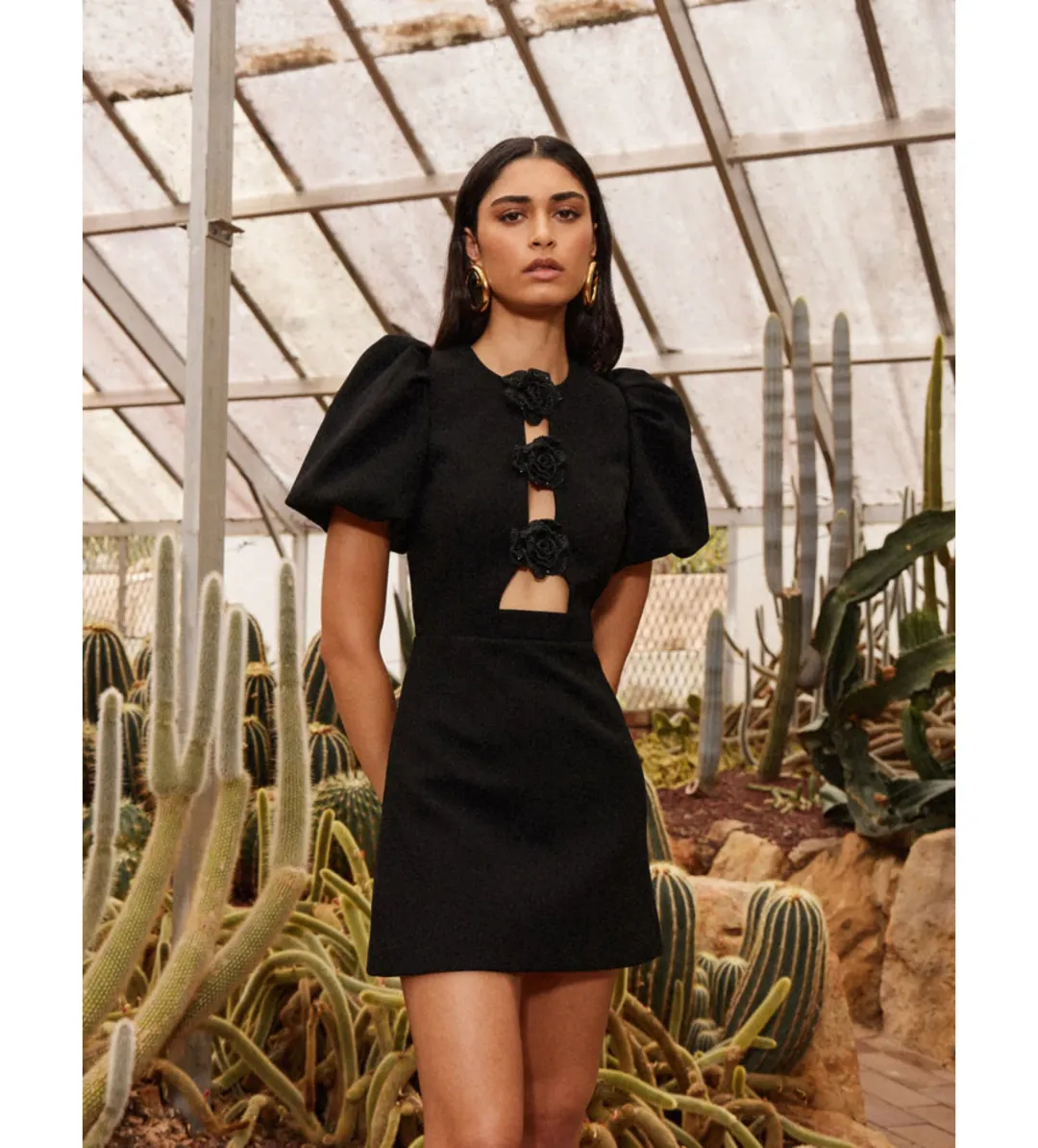 Rebecca Vallance Aubree Flower Mini Dress Black Size 6 for rent on The Volte - main image